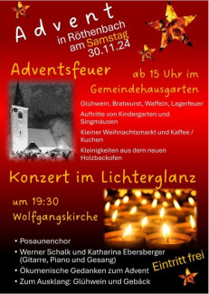 Flyer für Adventsfeuer und Konzert im Lichterglanz 2024